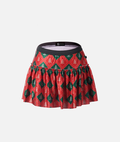 Red and Green Argyle with Christmas Trees Sparkle Running Skirt