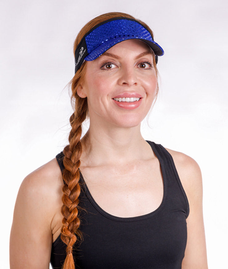 royal blue headsweats sparkle running visor on model