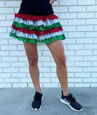 Holiday Ruffle Sparkle Running Skirt