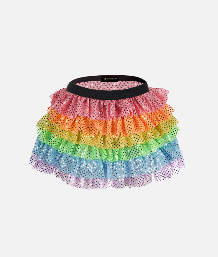Pastel Rainbow Ruffle Sparkle Running Skirt