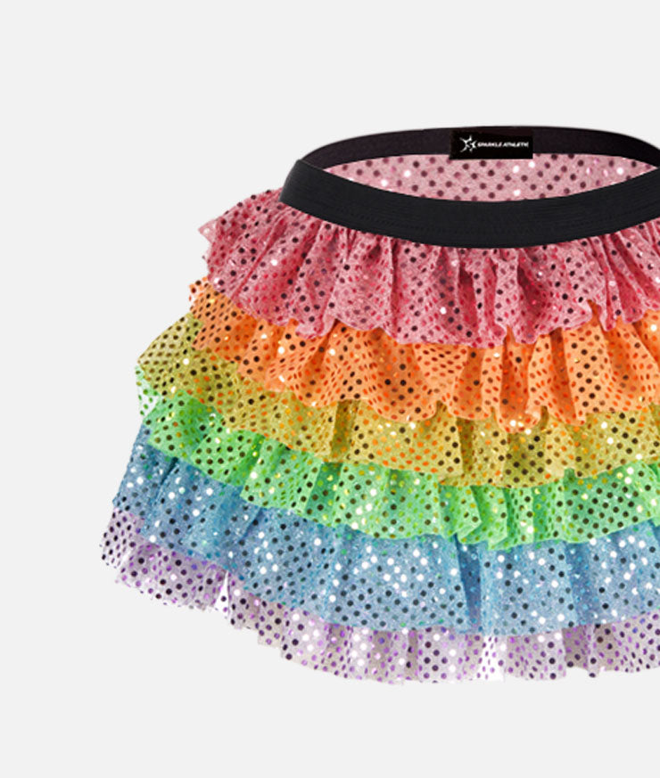 Pastel Rainbow Ruffle Sparkle Running Skirt