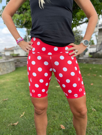 long spandex shorts with polka dot print