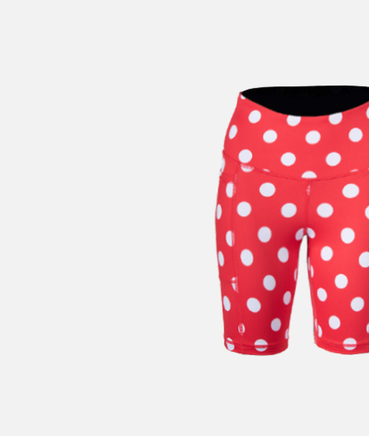 KLL Polka White Dots on Red Background Biker Shorts Women's