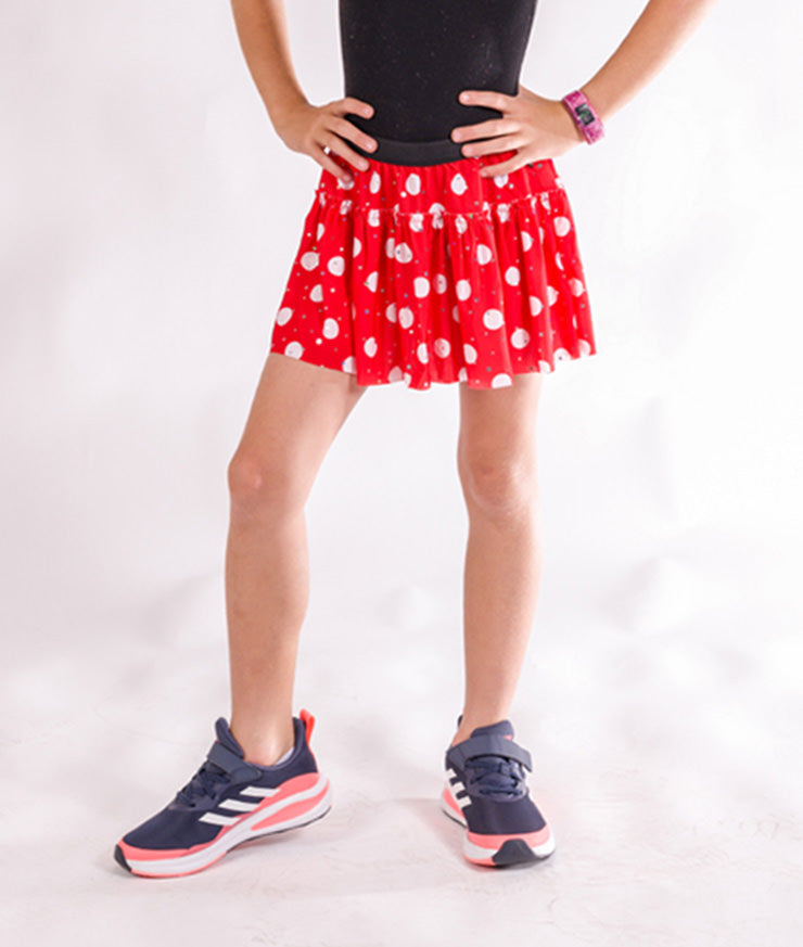 Jr. Red with White Polka Dots Sparkle Running Skirt