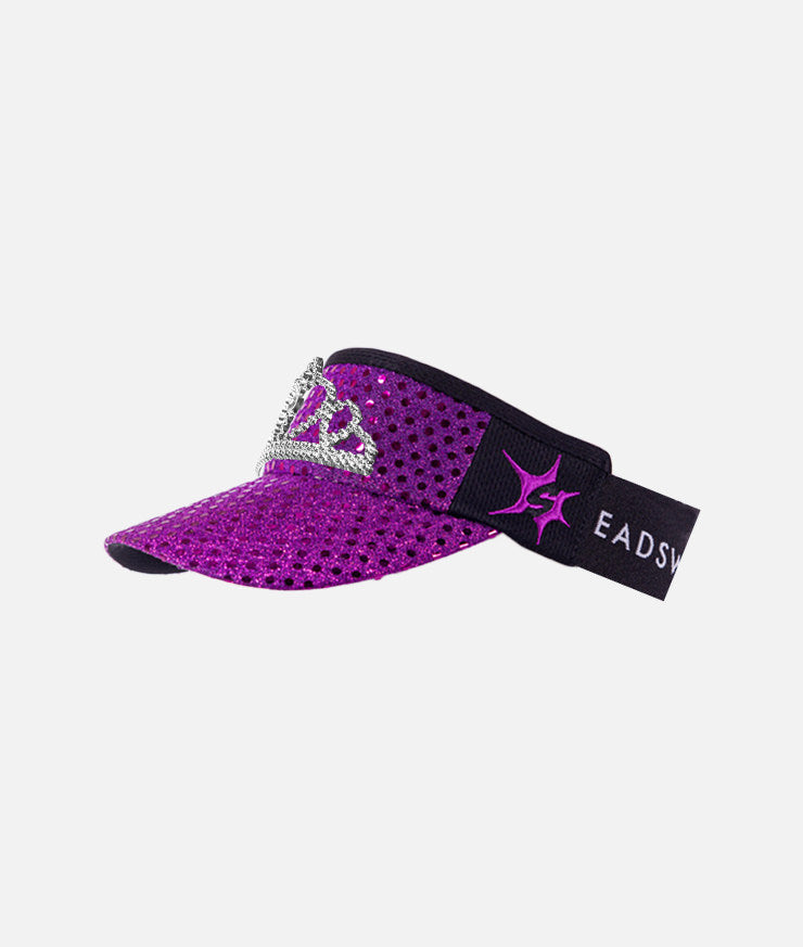 Purple Headsweats running visor with tiara attached.