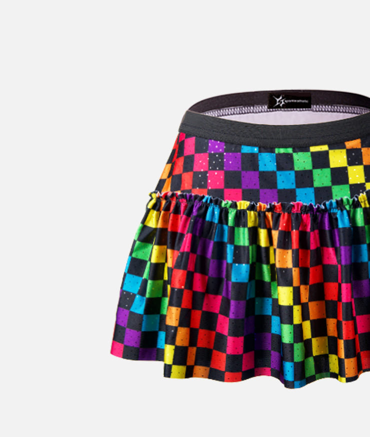 Rainbow Checkerboard Sparkle Running Skirt