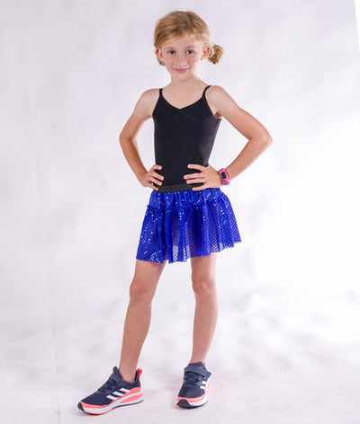 royal blue sparkle running skirt on junior girl