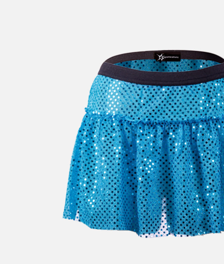 turquoise blue sparkle running skirt close-up